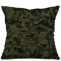 Abstract Military Or Hunting Camouflage Background Seamless Pattern Brown Green Color Pillows 143518036
