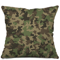 Abstract Military Or Hunting Camouflage Background Seamless Pattern Brown Green Color Pillows 143518838
