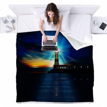 Abstract Ocean Background With Lighthouse Blankets 55401732