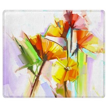 Abstract Oil Painting Of Spring Flowers Still Life Of Yellow And Red Gerbera Flowers Hand Painted Floral Impressionist Style Rugs 91237981