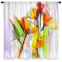 Abstract Oil Painting Of Spring Flowers Still Life Of Yellow And Red Gerbera Flowers Hand Painted Floral Impressionist Style Window Curtains 91237981
