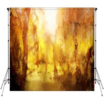 Abstract Painting Of Colorful Forest With Yellow Leaves In Autumn Backdrops 189017926