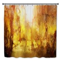 Abstract Painting Of Colorful Forest With Yellow Leaves In Autumn Bath Decor 189017926