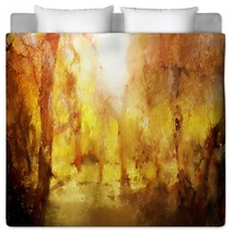 Abstract Painting Of Colorful Forest With Yellow Leaves In Autumn Bedding 189017926