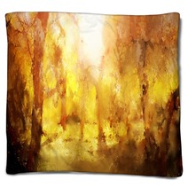 Abstract Painting Of Colorful Forest With Yellow Leaves In Autumn Blankets 189017926