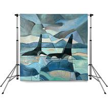 Abstract Painting Of Orcas Swimming Backdrops 90991090