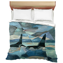 Abstract Painting Of Orcas Swimming Bedding 90991090