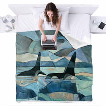 Abstract Painting Of Orcas Swimming Blankets 90991090