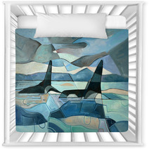 Abstract Painting Of Orcas Swimming Nursery Decor 90991090