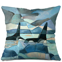 Abstract Painting Of Orcas Swimming Pillows 90991090