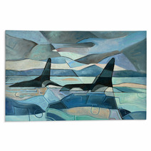 Abstract Painting Of Orcas Swimming Rugs 90991090