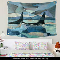 Abstract Painting Of Orcas Swimming Wall Art 90991090