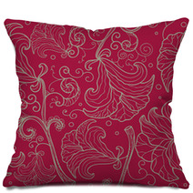 Abstract Seamless Floral Pattern With Stylized Lilies Pillows 65129266