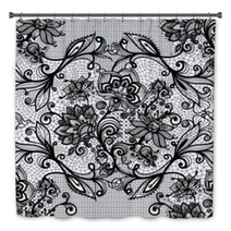 Abstract Seamless Lace Pattern With Flowers And Butterflies. Bath Decor 62687995
