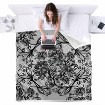 Abstract Seamless Lace Pattern With Flowers And Butterflies. Blankets 62687995