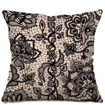 Abstract Seamless Lace Pattern With Flowers And Butterflies Pillows 58861027