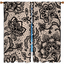 Abstract Seamless Lace Pattern With Flowers And Butterflies Window Curtains 58861027