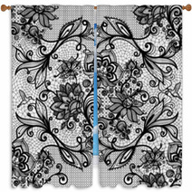 Abstract Seamless Lace Pattern With Flowers And Butterflies. Window Curtains 62687995