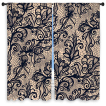Abstract Seamless Lace Pattern With Flowers Window Curtains 76996363