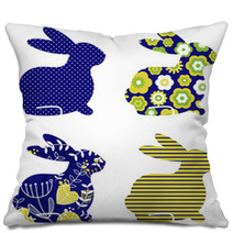 Abstract Spring Bunny Set Isolated On White ( Blue & Green ) Pillows 39779173