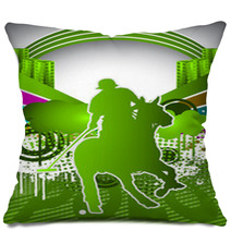 Abstract Summer Background With Polo Player Silhouette Pillows 31756216