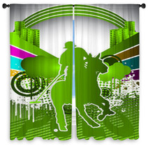 Abstract Summer Background With Polo Player Silhouette Window Curtains 31756216