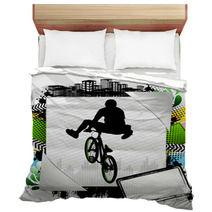 Abstract Summer Frame With Bmx Biker Silhouette Bedding 31778793