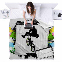 Abstract Summer Frame With Bmx Biker Silhouette Blankets 31778793
