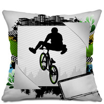 Abstract Summer Frame With Bmx Biker Silhouette Pillows 31778793