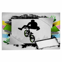 Abstract Summer Frame With Bmx Biker Silhouette Rugs 31778793