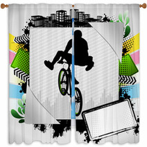 Abstract Summer Frame With Bmx Biker Silhouette Window Curtains 31778793