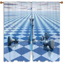 Abstract Surreal Background With Blue Chess And Chessboard Window Curtains 57829383