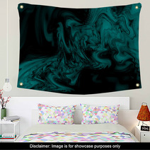 Abstract Swirly Texture Fantasy Fractal Background In Teal And Black Colors Digital Art 3d Rendering Wall Art 140169859