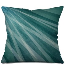 Abstract Teal Blue Green Sun Ray Or Starburst Pattern Background In Vintage Textured Dark And White Diagonal Line Design Pillows 142981065