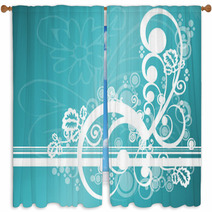 Abstract Teal Floral Window Curtains 4172181