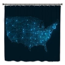 Abstract Telecommunication Network Map - USA Bath Decor 61353746