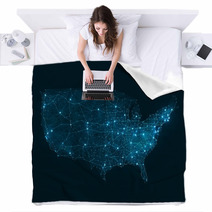 Abstract Telecommunication Network Map - USA Blankets 61353746