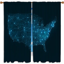 Abstract Telecommunication Network Map - USA Window Curtains 61353746