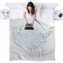 Abstract Telecommunication USA Map Blankets 61332201