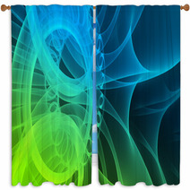 Abstract Waves (light Green And Blue) Window Curtains 9560195