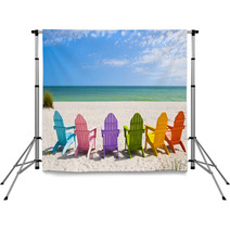 Adirondack Beach Chairs On A Sun Beach In Front Of A Holiday Vac Backdrops 65357803