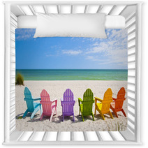Adirondack Beach Chairs On A Sun Beach In Front Of A Holiday Vac Nursery Decor 65357803