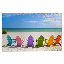 Adirondack Beach Chairs On A Sun Beach In Front Of A Holiday Vac Rugs 65357803
