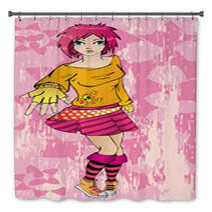 Adorable Emo Girl With Pink Hair Bath Decor 8631472