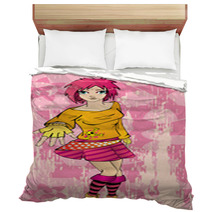 Adorable Emo Girl With Pink Hair Bedding 8631472