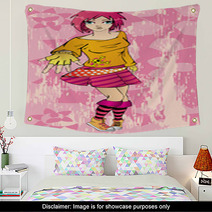Adorable Emo Girl With Pink Hair Wall Art 8631472