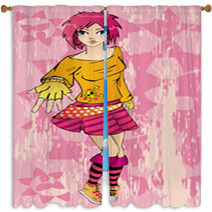 Adorable Emo Girl With Pink Hair Window Curtains 8631472