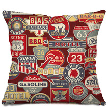 Advertising And Road Signs - Vector Seamless Pattern Pillows 49390891
