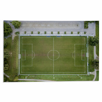 Aerial View Of Empty Soccer Field In Europe Rugs 170934252