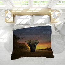 African Elephant Walking In Sunset Bedding 57709418